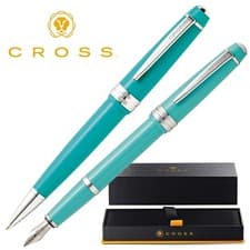 Image of Cross Bailey Fountain Pen (Medium Nib) & Ballpoint Pen SET - Teal & Chrome Trim