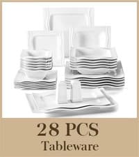 Image of Porcelain Dinner Set 26 Piece Square Plates Bowls Microwave Dishwasher Safe