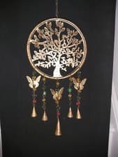 Image of HANDMADE RECYCLED IRON TREE OF LIFE HANGING WINDCHIME WITH BELLS FROM INDIA