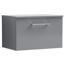 Image of Nuie Arno Satin Grey 600mm Wall Hung Single Drawer Vanity Unit with Worktop - AR