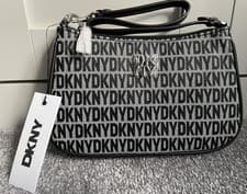 Image of BNWT DKNY Black Logo Signature Print Shoulder Bag