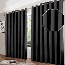 Image of Thermal Thick Blackout Curtains Ready Made Eyelet Ring Top Curtain Pair Tiebacks