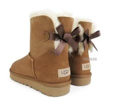 Image of UGG Mini Bailey Bow II Chestnut Suede Fur Boots Womens Size 8 -NEW-