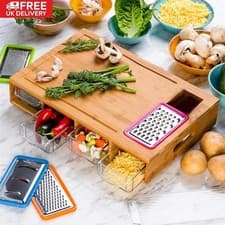 Image of Bamboo Cutting Board with 4 Containers, Large Chopping Board with Juice Grooves
