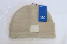 Image of Adidas Beanie Hat Blamer Knit One Size Unisex Beige Glitter Trefoil New RRP £25