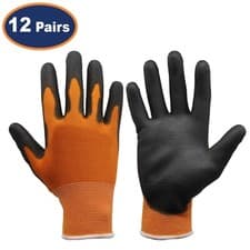Image of Safety Gloves PU Palm Orange/Black Work Builder Hand Protection XL Size 12-Pairs