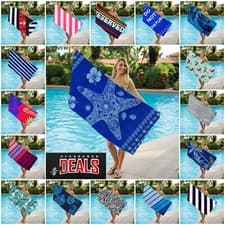 Image of Large Cotton Beach Towel Lightweight Bathroom Towels Sport Gym Travel Camping