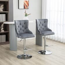 Image of Modern Swivel Bar Stools Set of 2, Adjustable Velvet Bar Chairs w/ Back, Grey