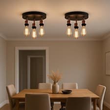 Image of Vintage Ceiling Light Fitting 3 Way Metal E27 Base Flush Lamp Home Lights Indoor