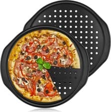 Image of 14" Pizza Baking Trays 2 Piece Non Stick Oven Round Perforated With Handles