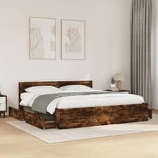 Image of Modern Wooden Super King Size 180cm Bed Frame Base With Headboard & Drawers Wood