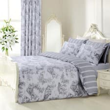 Image of Classic Toile Printed Duvet Cover with Pillowcase Bedding Set, Cotton Blend Grey