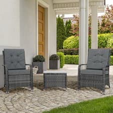 Image of 3PC Rattan Table Chair Bistro Garden Furniture Set Wicker Table Outdoor Grey