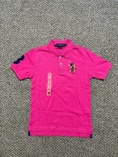 Image of U.S. Polo Assn Boy Multi Color Logo Pique Polo Shirt Deep Pink Size S (8) New