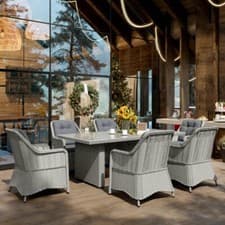 Image of 6 Seater Rattan Garden Furniture Set Large Dining Table Armchairs Cushions Patio