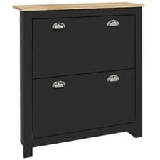 Image of HOMCOM 2 Drawer Shoe Cabinet Narrow Shoe Cupboard with Flip Doors, Black