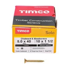 Image of Timco SOLO 5 X 40MM YELLOW POZI COUNTERSUNK WOOD SCREWS FLAT PH ZINC (200 BOX)