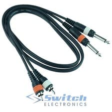 Image of 2 x 6.35mm Mono Jack Plug to 2 x RCA Male Plug Audio Lead Cable 1m 1.5m 3m 5m