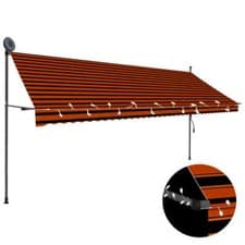 Image of Manual Retractable Awning with LED 400 cm Orange and Brown vidaXL