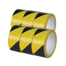 Image of 6x 50mm 2" Black and Yellow Self Adhesive Hazard Warning Safety Tape 33m rolls