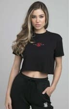 Image of SikSilk Womens Black Intensity Crop Tee UK10 Small