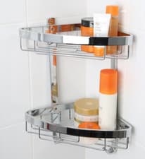 Image of Croydex Corner Shower Caddy 2 Tier, Chrome, Bathroom Storage Basket Organiser