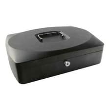 Image of Q-Connect Metal Cash Money Box Safe 10 Inch Key Locking for Home / Office Black