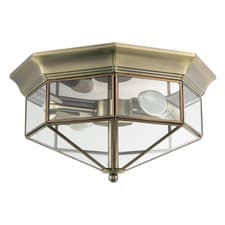 Image of Classic Flush Ceiling Light in Antique Brass with Clear Glass Panels by Happy...