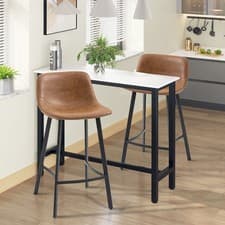 Image of Bar Stools Set of 2 with Back, Footrest, PU Leather Dining Stools