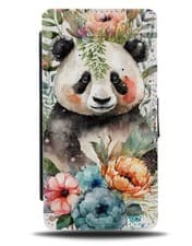 Image of Panda Covered In Flowers Flip Wallet Case Animal Watercolour Pandas Floral AG74