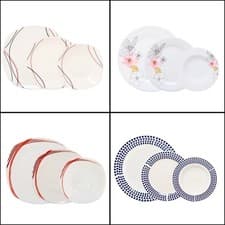 Image of 12-Piece Dinner Set White Ceramic Dinnerware Side Soup Dinner Plates Tableware