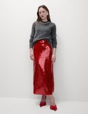 Image of Marks & Spencer Womens Midaxi Pencil Sequin Skirt in Red Orchid - M&S