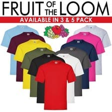 Image of 3 & 5 Pack Fruit of The Loom Mens T Shirts 100% Cotton Plain Short Sleeve Tee