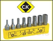 Image of CK T4528 8 Piece HEX Tamperproof/Security 1/4" Screwdriver Bits For Drills,2-7mm