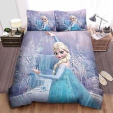 Image of 3 PCS Disney Frozen Elsa In The Snow Forest SINGLE Quilt Duvet Cover Set