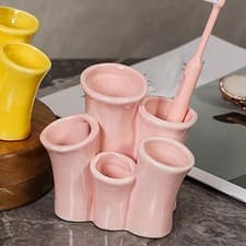 Image of Ceramic Organizer for Space Efficient Bathroom Use, Includes Toothbrush Holder
