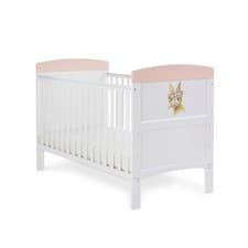 Image of Obaby Grace Inspire Cot Bed Watercolour Rabbit Pink Convertible Toddler Crib New