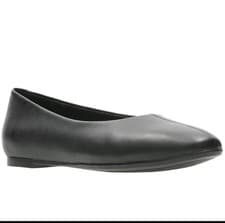 Image of Clark’s Ladies Chia Violet Ballet Pumps Soft Flat Black Leather Shoes Size 5 D