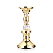 Image of Elegant Gold Metal Pillar Candlestick Crystal Candle Stand Holder Home Decor UK