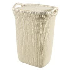 Image of Curver Laundry Hamper Clothes Basket 57L Knit Structure Vented Lid Handles Boho