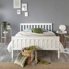 Image of Wooden Bed Frame, Aspire Beds Atlantic Wood White Shaker Bed Frame, Small Double