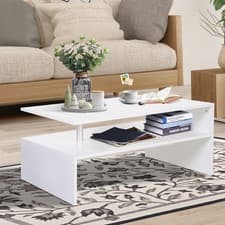 Image of 2 Tier Coffee Table End/Side Table Modern Design w/Open Shelf Living Room White