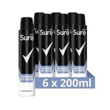 Image of 6x Sure Men Invisible Ice Fresh Deodorant 200ml 48H Anti-Perspirant Bulk Pack