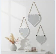 Image of Home Rope Hanging Heart Mirrors Set of 3