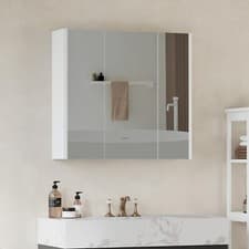 Image of Bathroom Wall Cabinet Storage Cupboard Mirror Wall Mounted White Wooden Shelves