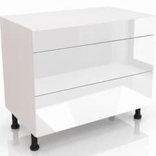 Image of Fully Assembled Kitchen 1200mm Gloss White 3 Drawer Base Unit