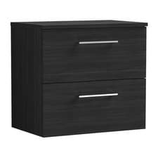 Image of Nuie Arno Wall Hung 2-Drawer Vanity Unit & Worktop 600mm - Charcoal Woodgrain