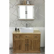 Image of Bathroom Vanity | Solid Oak Wash Stand Cream Top & Ceramic Basin A