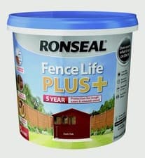 Image of Ronseal Fence Life Plus+ 5 Litre DARK OAK Garden Shed Fence Paint Protect