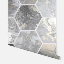 Image of ARTHOUSE MARBLED HEX CHARCOAL ROSE GOLD LUXURY DESIGNER WALLPAPER 908502